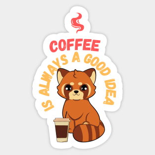 Red Panda Baby Bear Loves Coffee Sticker